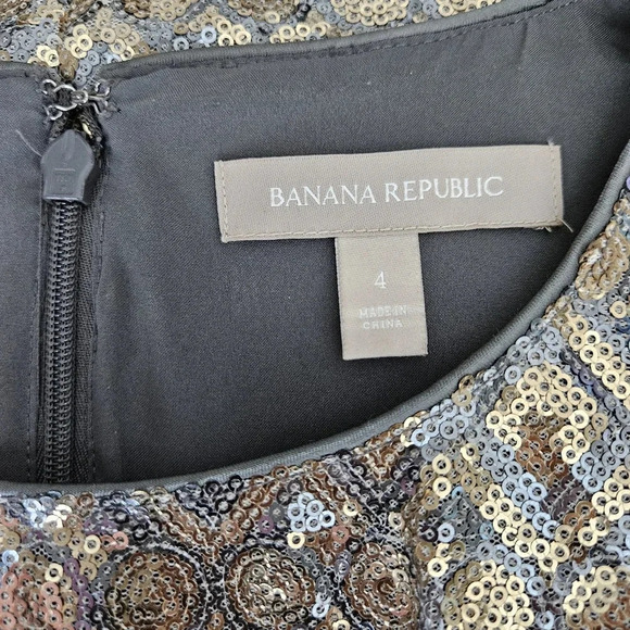 Banana Republic Sheath Holiday Mini Dress Gold Silver Sequin Sleeveless Zip - Picture 7 of 10